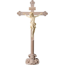 Cristo Pisa en cruz barroca en peana con Titulus Crucis en hebreo - latín - griego